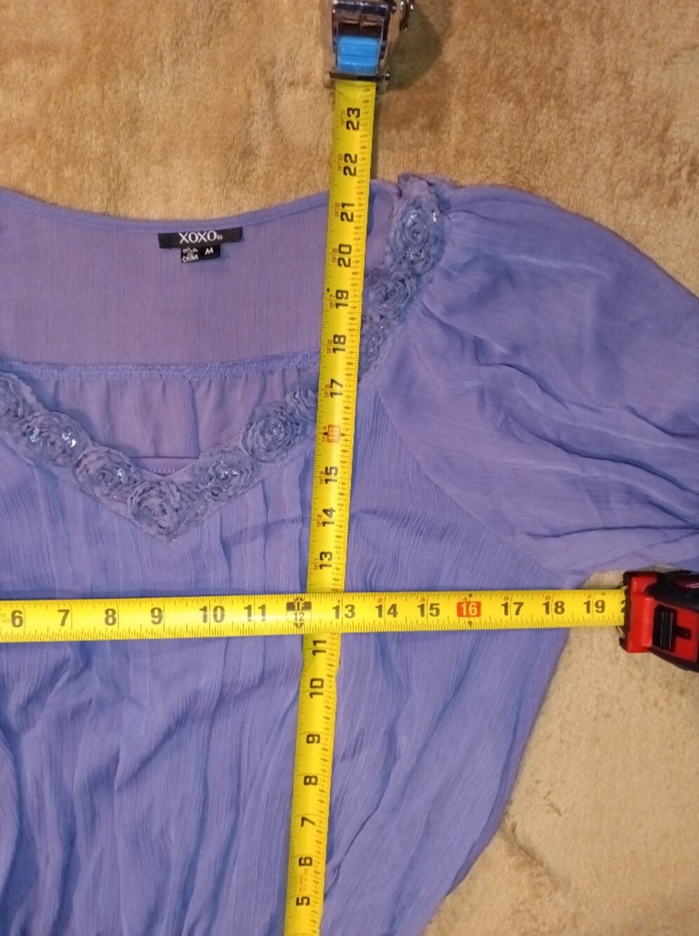 XOXO Purple Floral-Trim V-Neck Blouse With Camisole - Picture 5 of 5